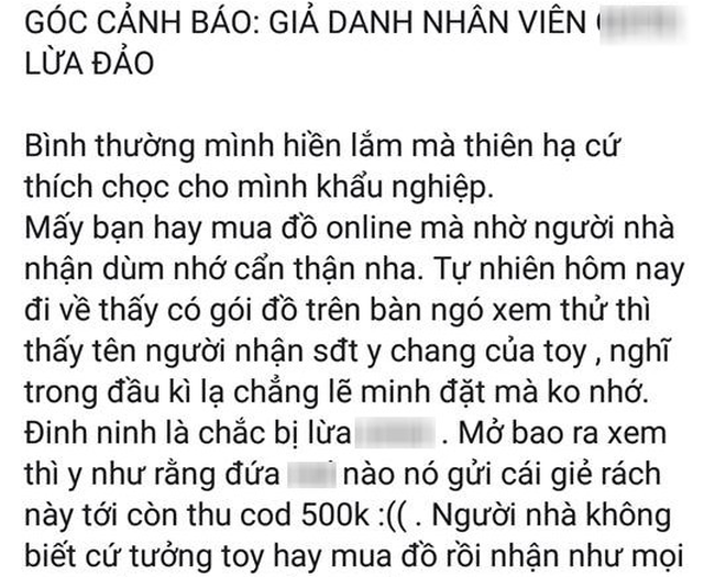 Chẳng đặt hàng mà có đồ giao đến tận nhà, cô gái trẻ xót ruột khi bị lừa mất 500k nhẹ như không