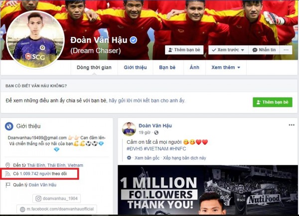 Đoàn Văn Hậu chính thức bước vào câu lạc bộ triệu like của dàn sao ĐTVN