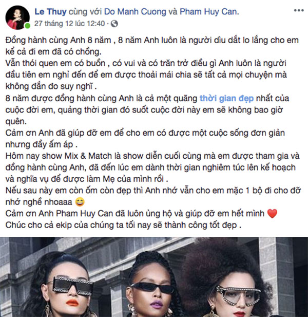 Lê Thúy giải nghệ ngay sau khi show của Đỗ Mạnh Cường kết thúc, ai biết được nguyên do đều cảm thấy vui cho cô