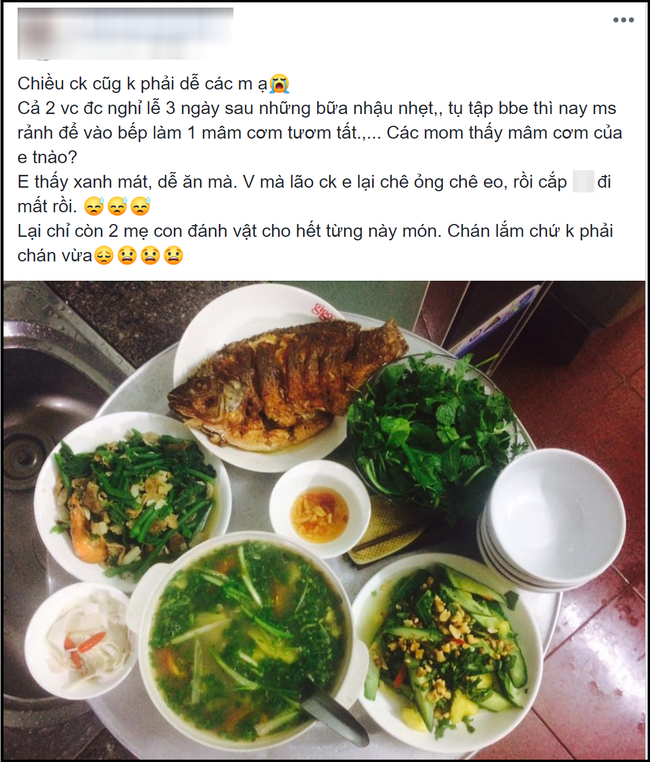 Nghỉ lễ làm mâm cơm đầy ắp món ngon mà chồng chê rồi bỏ đi, mẹ trẻ bất lực thở dài: Chiều chồng khó lắm Nghỉ lễ làm mâm cơm đầy ắp món ngon mà chồng chê rồi bỏ đi, mẹ trẻ bất lực thở dài: Chiều chồng khó lắm
