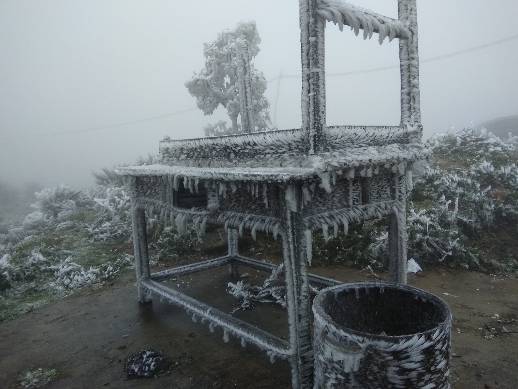 Núi Mẫu Sơn xuống âm 0,6 độ C, tiếp tục có băng giá diện rộng