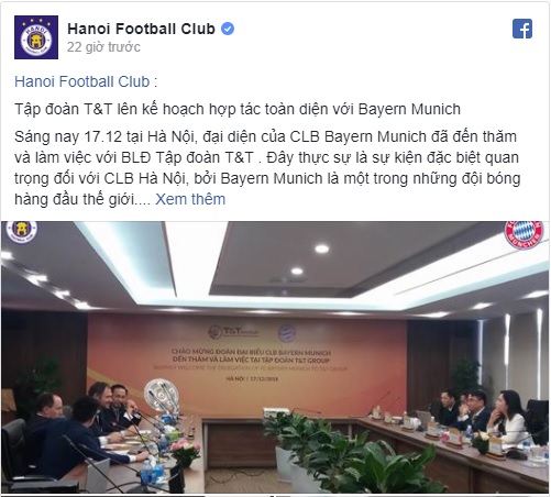 Hà Nội FC lên kế hoạch hợp tác toàn diện cùng CLB Bayern Munich