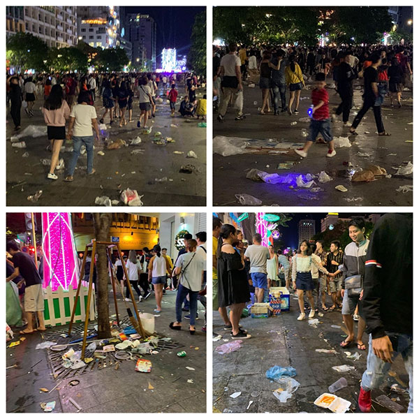 Rác ngập phố đi bộ Nguyễn Huệ sau màn bắn pháo hoa chào năm mới 2019