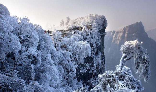 Du khách phấn khích trước cảnh tượng băng tuyết phủ trắng Trương Gia Giới