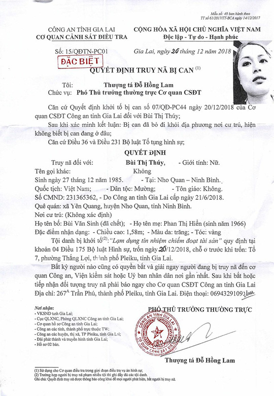 Truy nã một phụ nữ chiếm đoạt gần 11 tỉ đồng