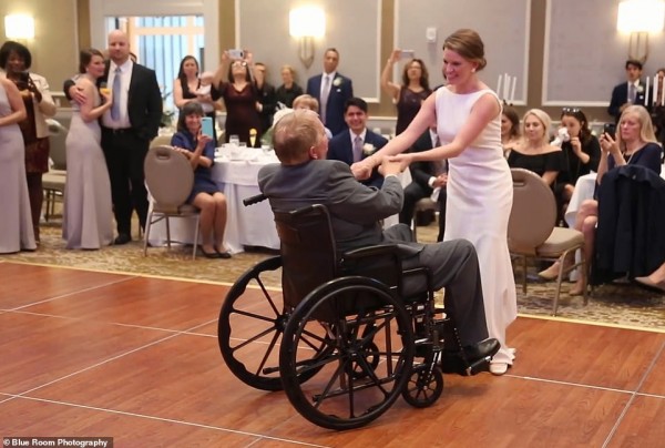 Cha già ngồi xe lăn nhảy cùng con gái trong lễ cưới gây xúc động mạnh Cha già ngồi xe lăn nhảy cùng con gái trong lễ cưới gây xúc động mạnh