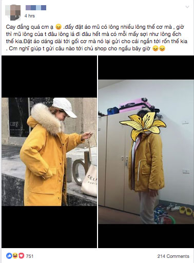 Đặt mua áo khoác mũ lông, chiều dài đến gối nhưng khi nhận hàng cô gái bèn cầu cứu dân mạng chỉ cách trả lời shop sao cho ngầu