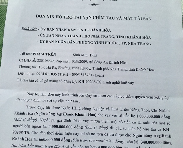 Vụ chìm tàu cá, 10 ngư dân mất tích: Chủ tàu viết đơn xin hỗ trợ