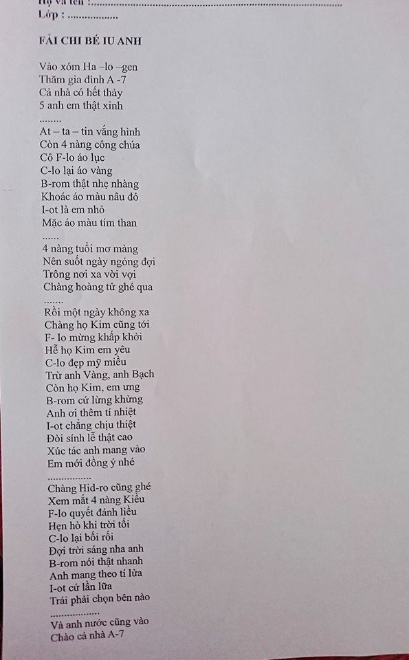 Cô giáo biết lớp học giỏi Văn nên ra hẳn đề kiểm tra Hoá bằng thơ tình để lớp thành người có Văn Hoá