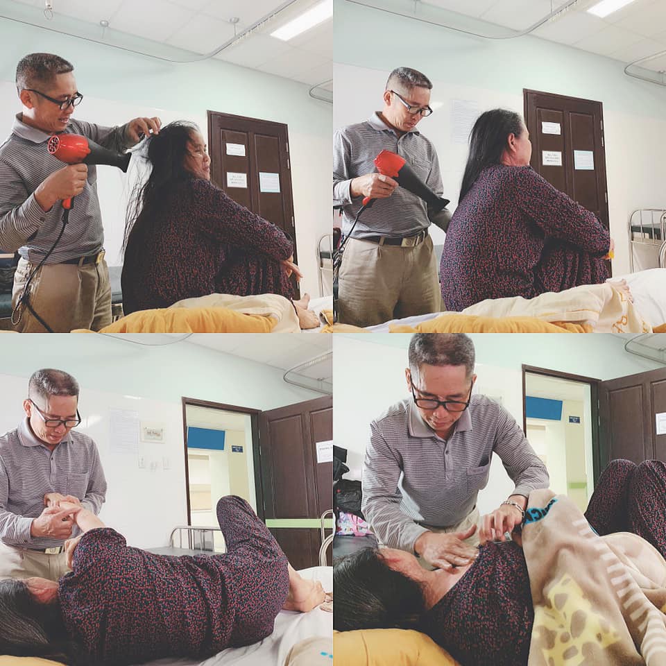 Con gái khoe bố mẹ tình cảm như hồi mới cưới, ngày nào bố cũng chạy 40km xuống viện, kiên nhẫn gội đầu bôi thuốc cho mẹ cả tiếng đồng hồ