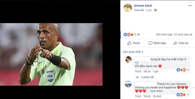 Dân mạng Việt bão like trang cá nhân trọng tài trận Việt Nam - Yemen