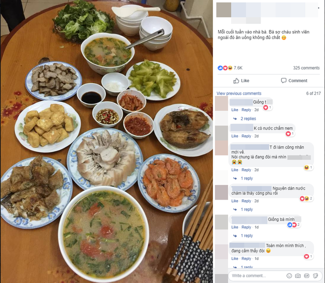 Chàng trai khoe mâm cơm bà nấu vì sợ cháu trai ăn uống thiếu chất khiến ai nhìn vào cũng nhớ nhà