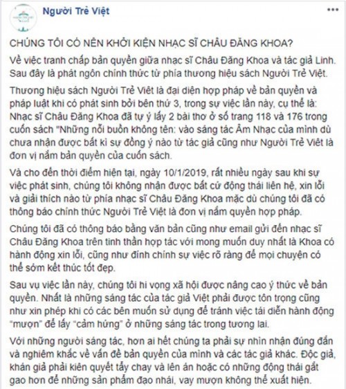 Châu Đăng Khoa chính thức bị kiện vụ đạo thơ sáng tác Người lạ ơivà làm lơ việc xin lỗi