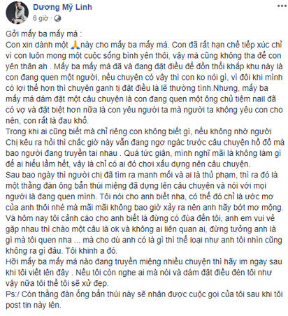 Dương Mỹ Linh thề xử đẹp khi bị đồn yêu ông chủ tiệm nail đã có vợ