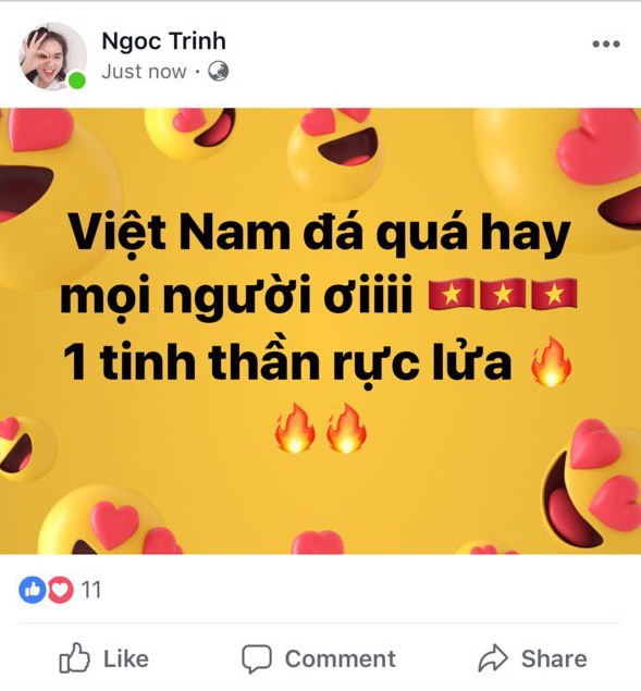 Ngọc Trinh, Ninh Dương Lan Ngọc cùng dàn sao vỡ òa trước trận Việt Nam - Nhật Bản: Một tinh thần rực lửa!