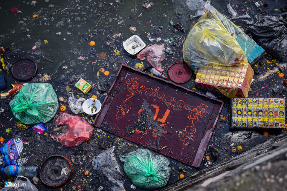 Cá chép mắc kẹt trong túi nylon, bàn thờ bị ném thẳng xuống hồ