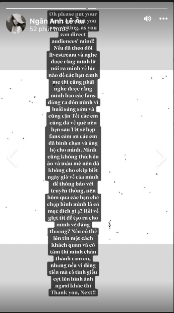 Lê Âu Ngân Anh bức xúc giải thích lý do ngày trở về Việt Nam không một bóng fan chờ đón