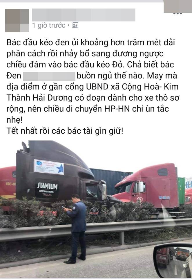 Clip: 2 xe container tông trực diện sau khi 1 chiếc cuốn phăng dải phân cách, nam tài xế mở cửa lao ra ngoài thoát thân
