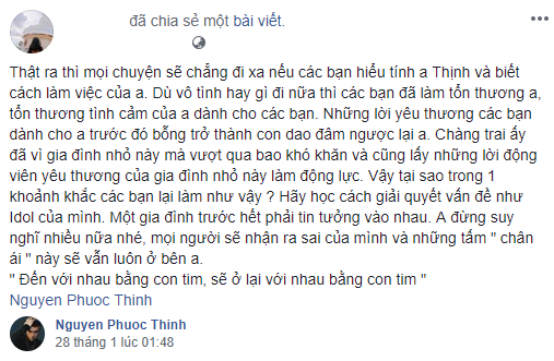 Noo Phước Thịnh mâu thuẫn với fan, đăng đàn dằn mặt cả FC vì bị đâm sau lưng?
