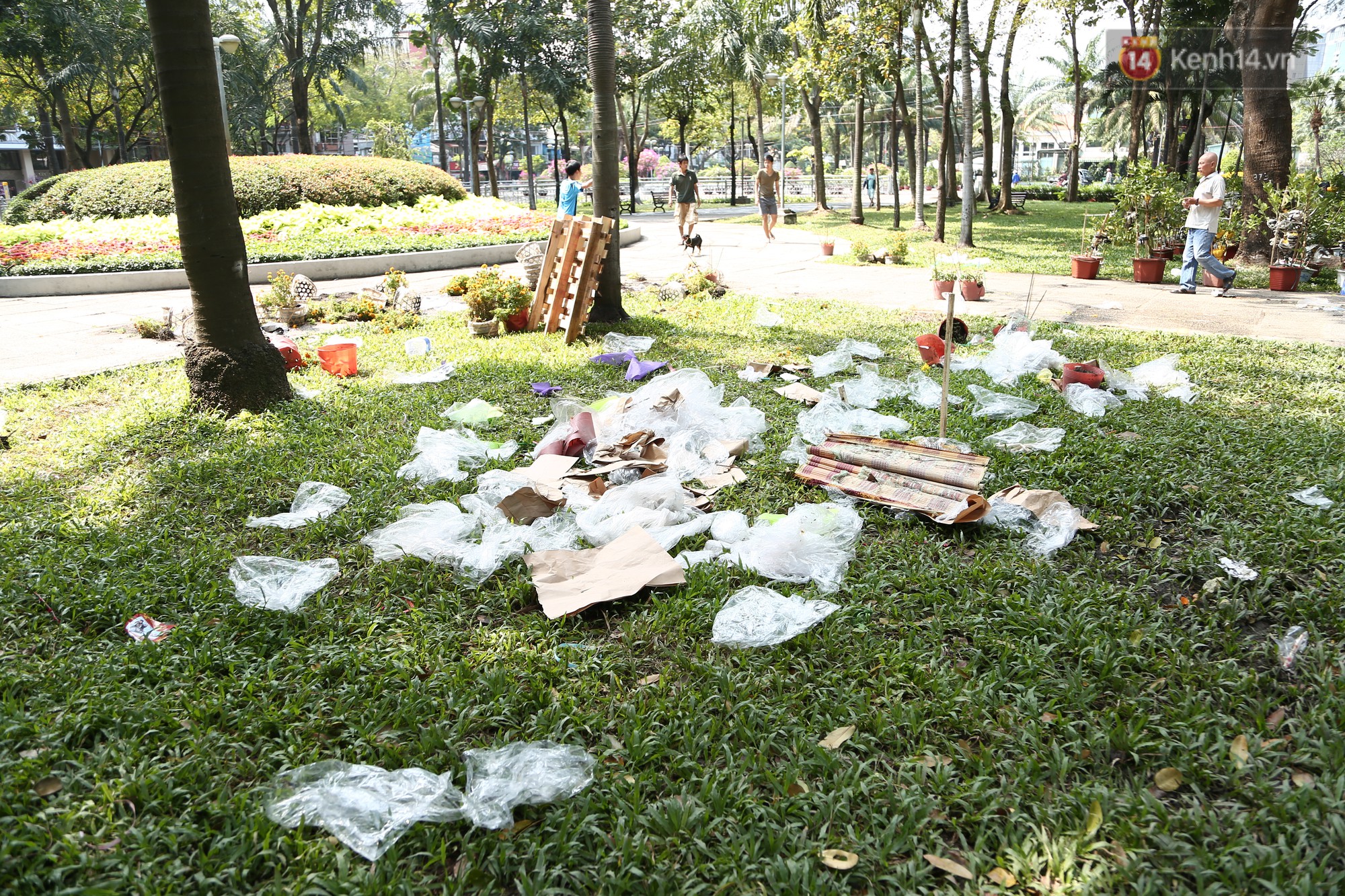 Trưa 30 Tết, nhiều tiểu thương Sài Gòn tự tay đập chậu hoa cảnh, vứt la liệt ở công viên