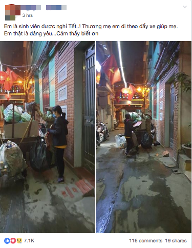 Chẳng xem pháo hoa hay đón giao thừa, cô con gái phụ mẹ đẩy chiếc xe rác cao ngất trong đêm 30 khiến nhiều người xúc động