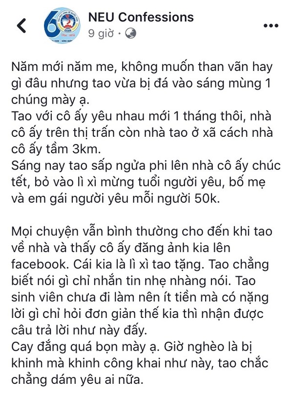 Chàng trai bị ‘đá’ phũ phàng ngay trong sáng mùng 1 Tết vì lì xì cho bạn gái có 50k