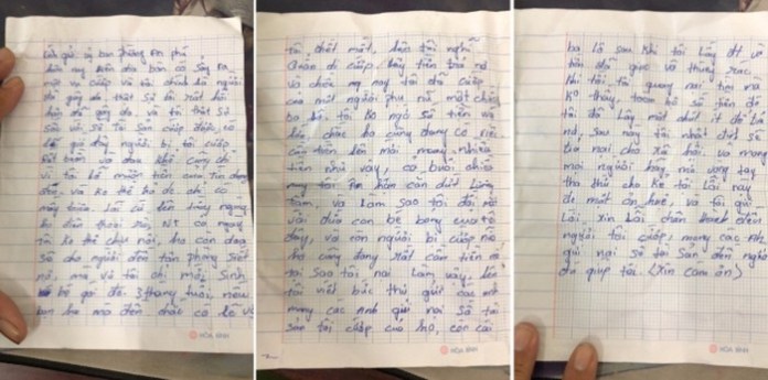 Truy tìm tên cướp bí ẩn gửi thư xin lỗi, trả lại nạn nhân 100 triệu