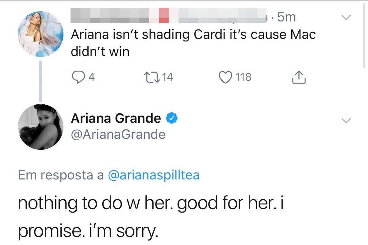 Ariana văng tục khi Cardi B nhận Grammy, sau đó xin lỗi và thả tim tình thương mến thương