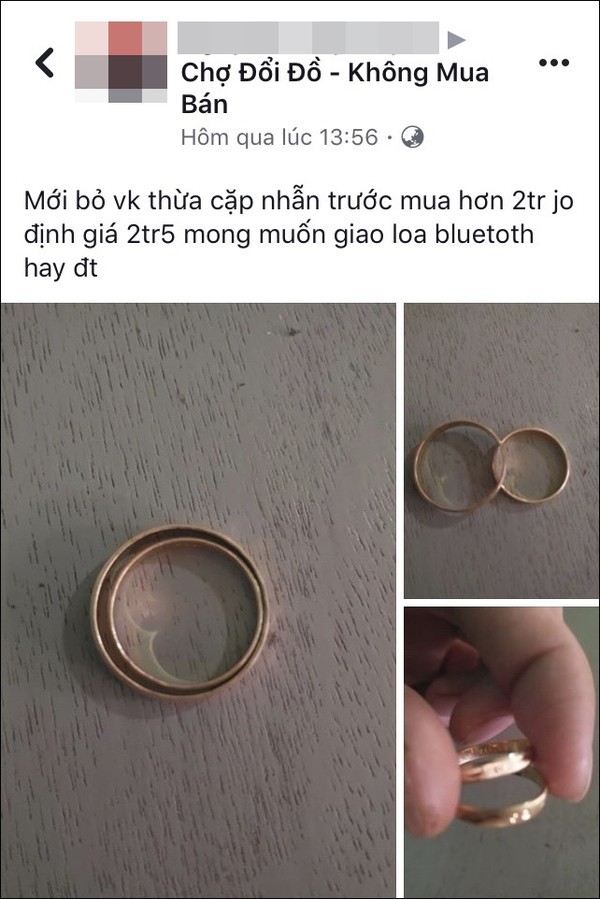 Vừa bỏ vợ, anh chồng nhanh nhảu lên mạng rao bán đôi nhẫn liền nhận được lời trêu chọc của dân mạng Vừa bỏ vợ, anh chồng nhanh nhảu lên mạng rao bán đôi nhẫn liền nhận được lời trêu chọc của dân mạng