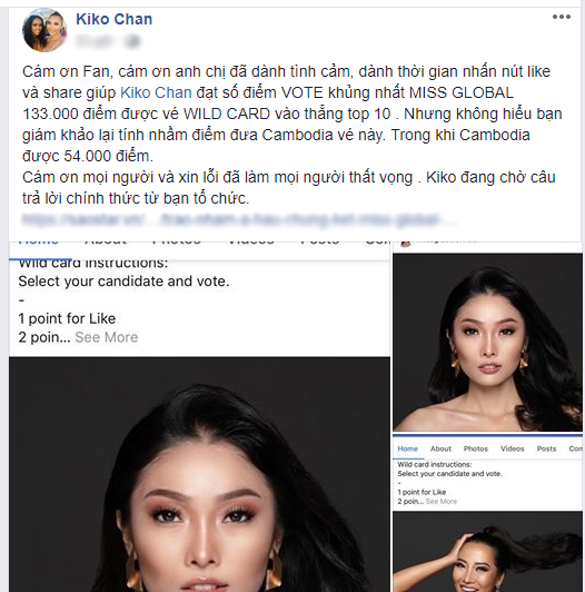 Tình cũ Kim Lý chia sẻ về sự cố trượt top 10 Miss Global vì sai sót của BTC