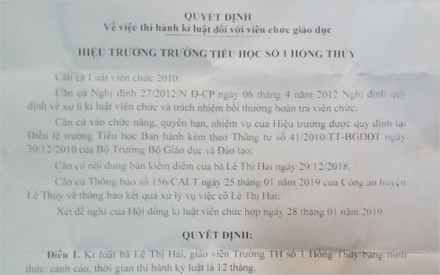 Cô giáo ở Quảng Bình tát học sinh chảy máu tai bị phạt 2,5 triệu đồng