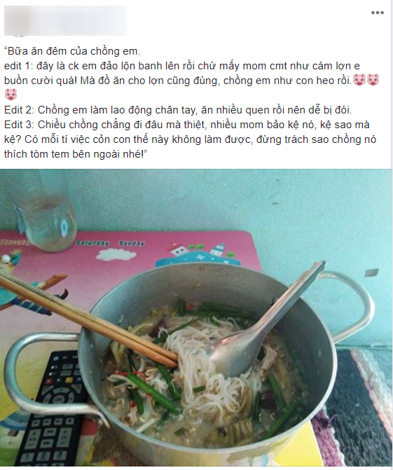 Bị cư dân mạng xúm vào chê bữa ăn khuya nấu cho chồng như cám lợn, vợ trẻ tủm tỉm giải thích lý do khiến nhiều người ngỡ ngàng