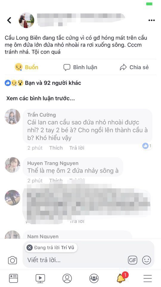 Thực hư thông tin đứng hóng mát cầu Long Biên, mẹ bế đứa lớn, đứa bé rơi xuống sông