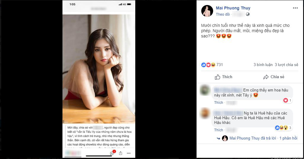 Mai Phương Thúy khen ngợi nhan sắc của đàn em Tiểu Vy: Mười chín tuổi như thế này là xinh quá mức cho phép