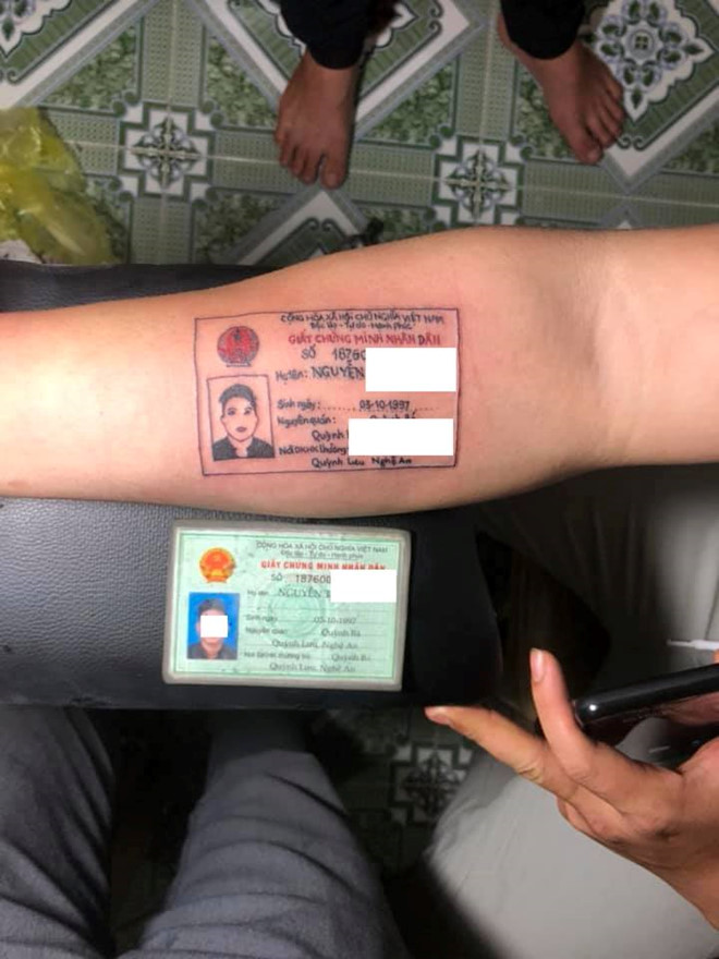 9X Nghệ An gây tranh cãi khi xăm hình chứng minh thư nhân dân lên tay