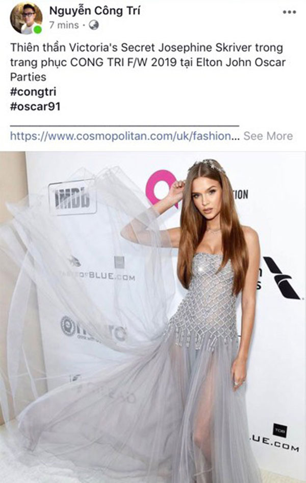 Một thiên thần Victorias Secret mặc đồ thiết kế Việt Nam đến sự kiện Oscar, và đó là sáng tạo của Công Trí