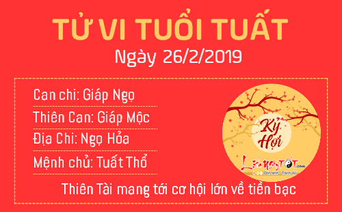 Tử vi Thứ 3 ngày 26/2/2019 của 12 con giáp: Tuất có cơ may lớn, Ngọ bị Thương Quan tác động Tử vi Thứ 3 ngày 26/2/2019 của 12 con giáp: Tuất có cơ may lớn, Ngọ bị Thương Quan tác động