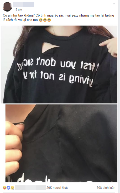 Chọn mãi mới được chiếc áo rách sành điệu cá tính, cô gái trẻ khóc thét khi bị phụ huynh nhiệt tình...vá lại hộ