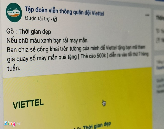 Trò giả mạo nhà mạng tặng thẻ cào 500.000 đồng trên Facebook