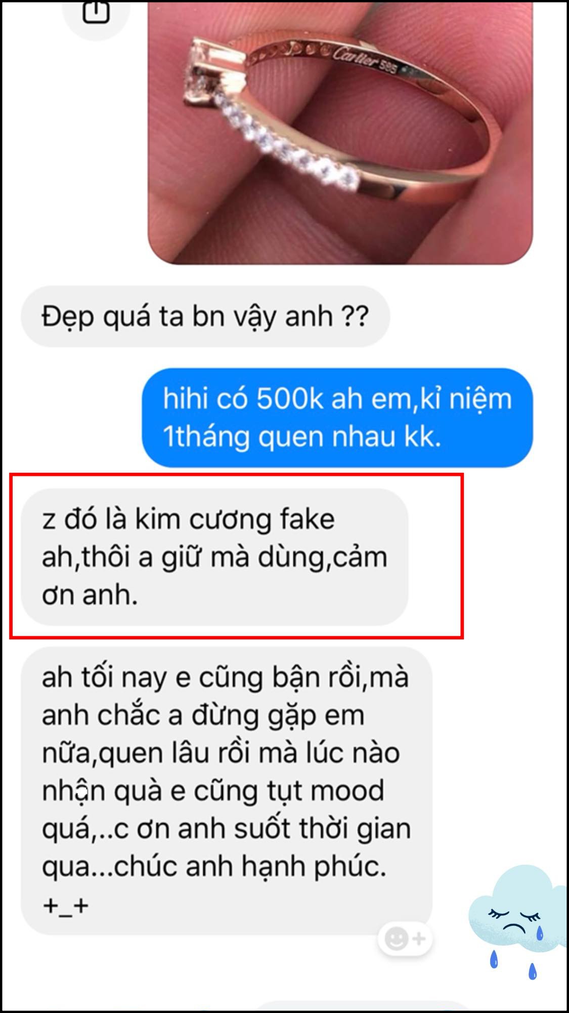 Xôn xao câu chuyện cô gái được tặng nhẫn Cartier $3200 nhưng từ chối vì tưởng kim cương fake giá 500 ngàn đồng