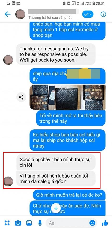 Được tặng socola xịn mà mở hộp ra nhão nhoẹt như bùn, cô gái trẻ xém xỉu khi chủ shop tuyên bố bạn gửi lại mình ăn cho