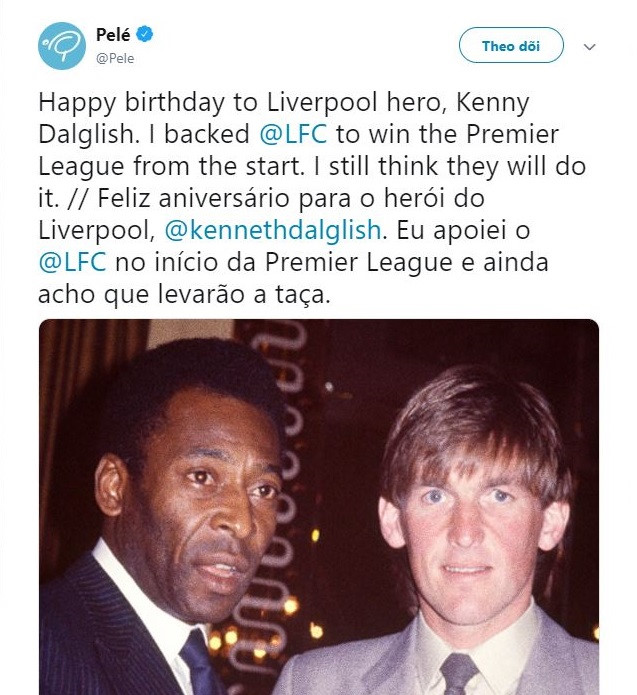 Huyền thoại Pele ủng hộ Liverpool vô địch Premier League