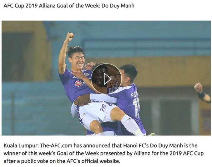 AFC phát hiện ra sai sót, Duy Mạnh được trao lại giải ‘Bàn thắng đẹp nhất tuần’