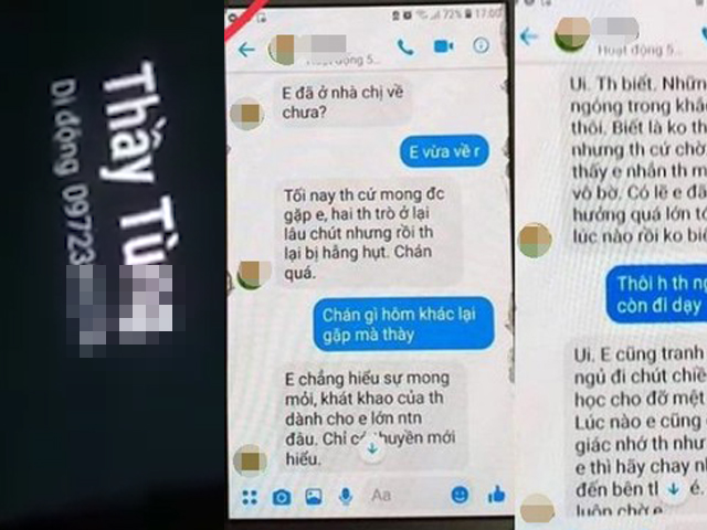 Thầy giáo gạ tình nữ sinh Thái Bình qua tin nhắn: Tôi rất hối hận