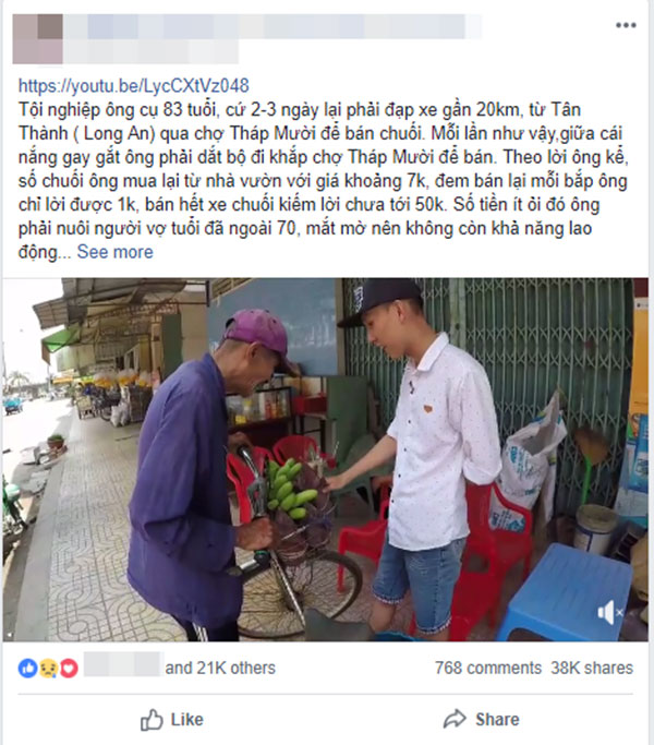 Ông cụ 83 tuổi lưng còng, rong ruổi đạp xe hơn 20km đi bán chuối để kiếm tiền nuôi vợ khiến nhiều người nhói lòng