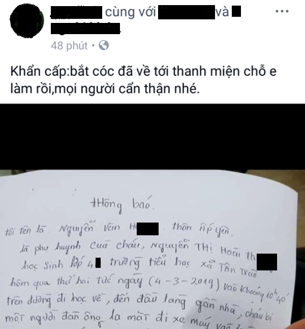 Sự thật thông tin học sinh lớp 4 ở tỉnh Hải Dương bị bắt cóc hụt trên đường đi học về