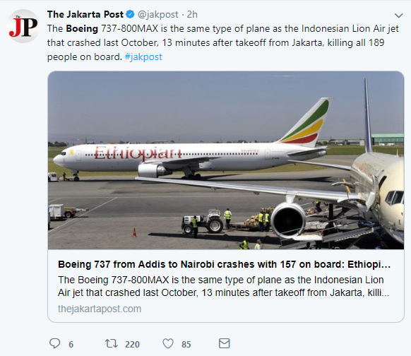 Thế giới chấn động sau thảm kịch hàng không thứ 2 xảy ra với mẫu Boeing 737 Max-8 chỉ trong 4 tháng