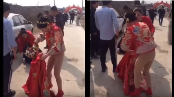 Bị đám khách nam lột váy, cô dâu suýt lộ hàng ngay trong ngày cưới