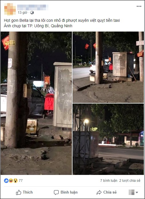Lại xuất hiện hình ảnh hot girl Bella đưa con trai nhỏ đi lang thang trong đêm tối ở Quảng Ninh