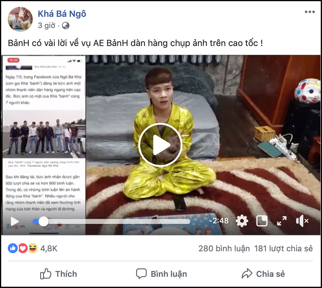 Bị xử lý, Khá bảnh vẫn cãi cùn về việc dàn hàng chụp ảnh trên cao tốc: Đến đấy có làn đường đỗ xe nên Bảnh... đi vệ sinh thôi